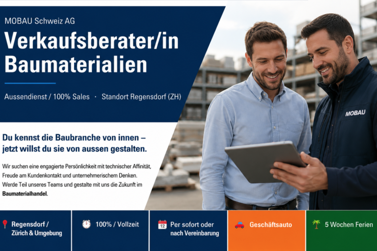 Verkaufsberater/in Baumaterialien Aussendienst / 100% Sales · Standort Regensdorf (ZH)